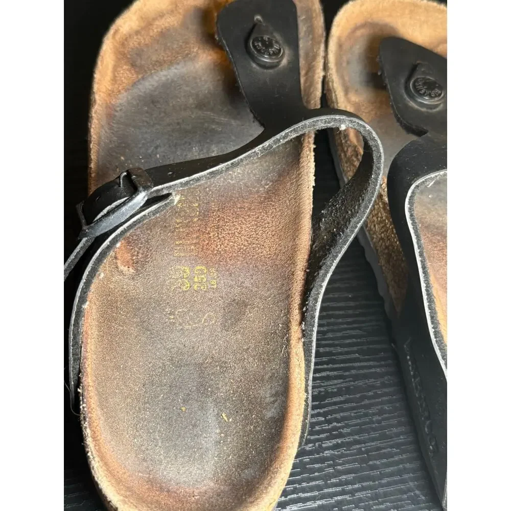 Birkenstock Gizeh Black Leather Thong Sandals EU39 US 8 Narrow Footbed